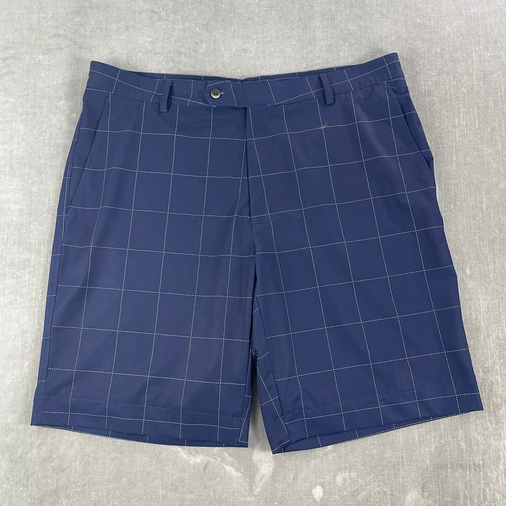 Fairway‎ & Greene Men 38 Navy Golf Shorts Windowpane F&G Tech Stretch